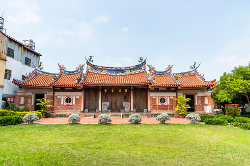 Taichung, Taiwan- September 23, 2023: Building view of the Huangxi Academy (Wenchang Temple) in Taichung, Taiwan. The temple worshiped Wenchang Dijun.