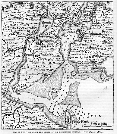 Vintage map of New York and the surrounding area in the middle of the Eighteenth century.