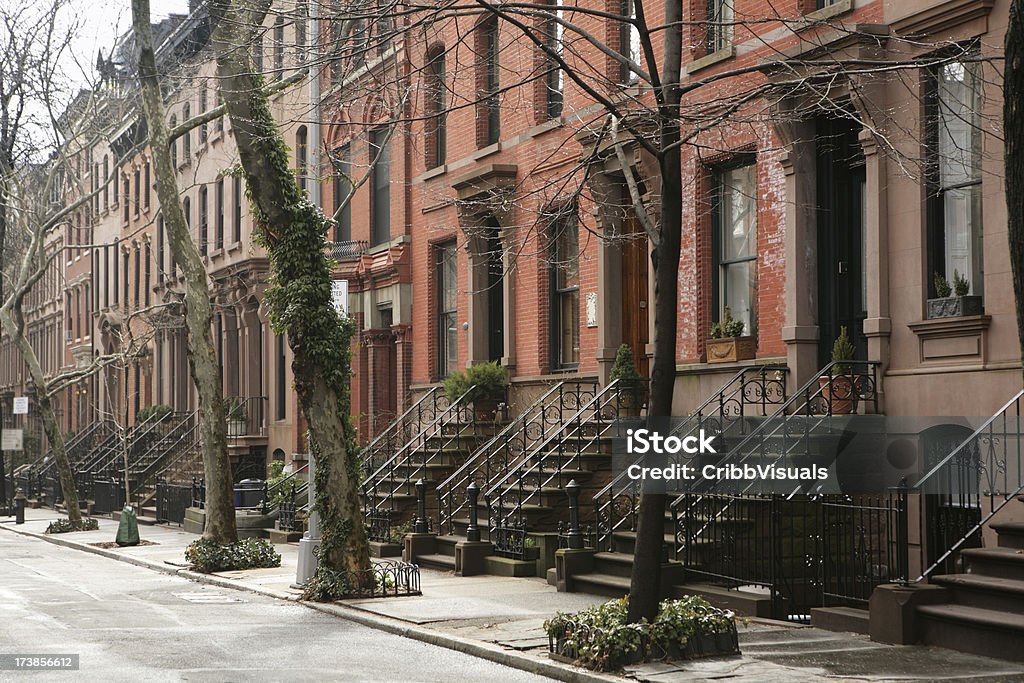 Brooklyn Heights-Casas e rua históricas Brownstone - Foto de stock de Brooklyn Heights royalty-free