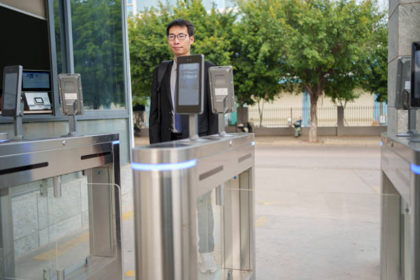istock Man passing through facial recognition door 1738578066