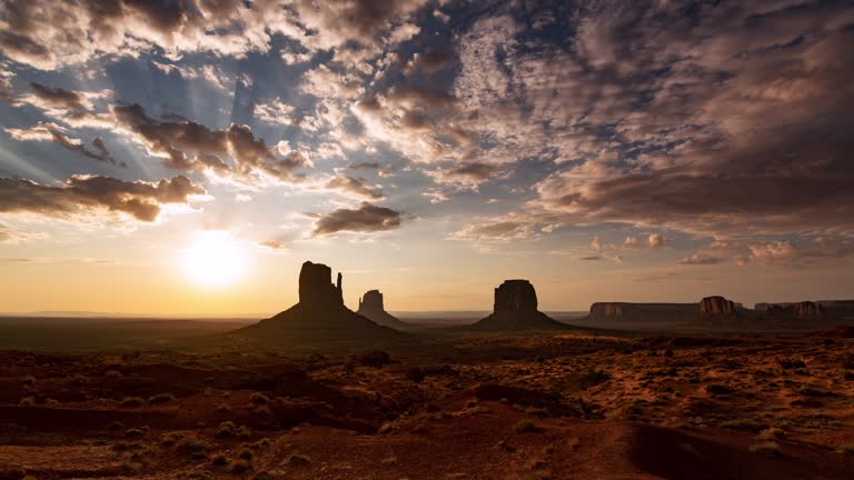 Monument Valley Sunrise View Wide Time Lapse Tilt Up Arizona Southwest USA