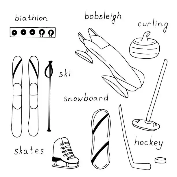 Vector illustration of Set of winter sports, vector illustration