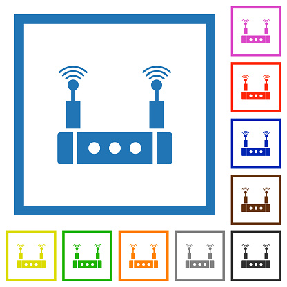 Wifi router flat color icons in square frames on white background