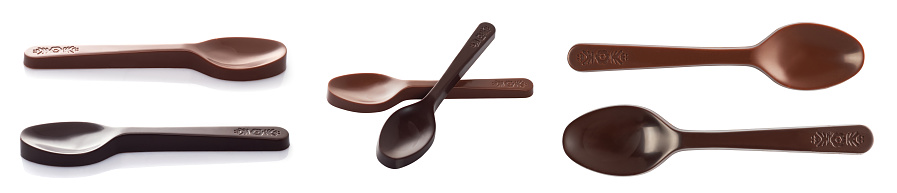Set or collection chocolate spoons on a isolated background.