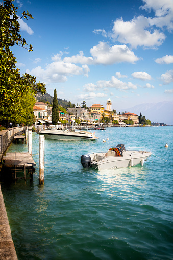 Holidays in Italy -  scenic view of the  tourists town of Gardone Riviera on Lake Garda