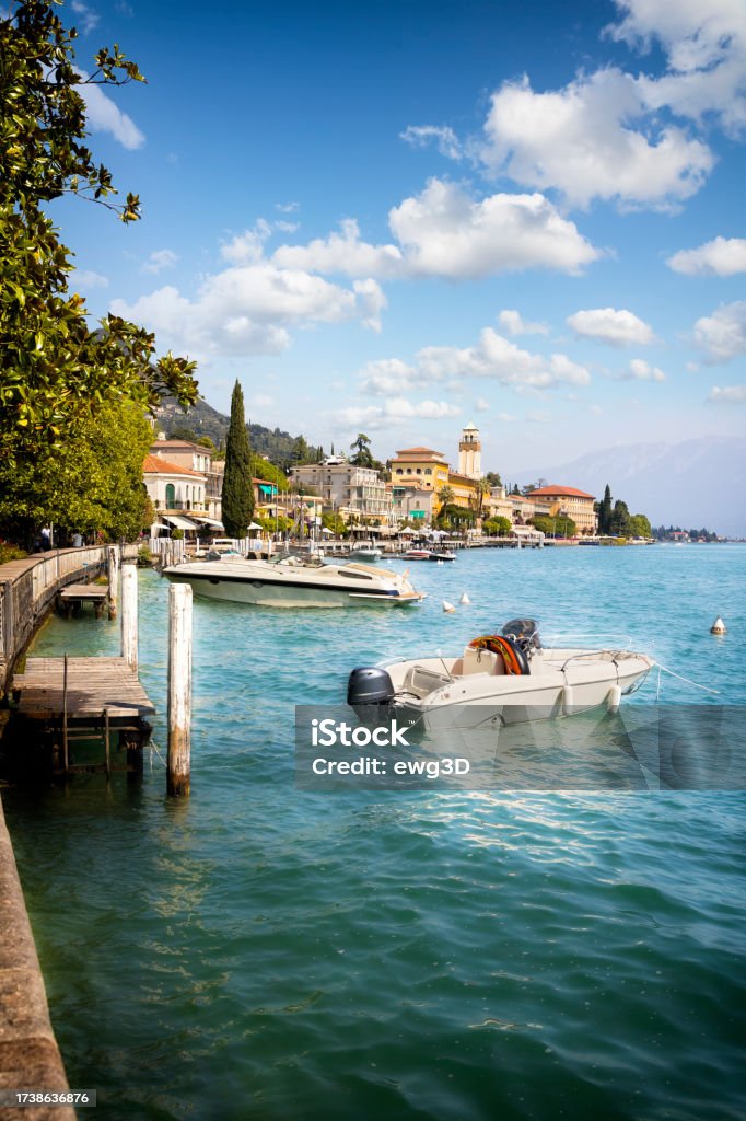 Holidays in Italy -  scenic view of the  tourists town of Gardone Riviera on Lake Garda Lake Garda Stock Photo