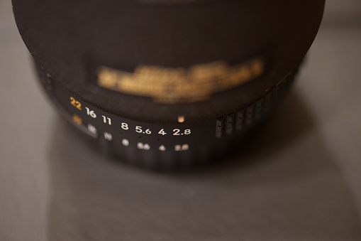 Macrophotography of a camera lens.