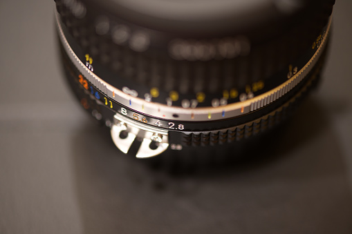 Macrophotography of a camera lens.