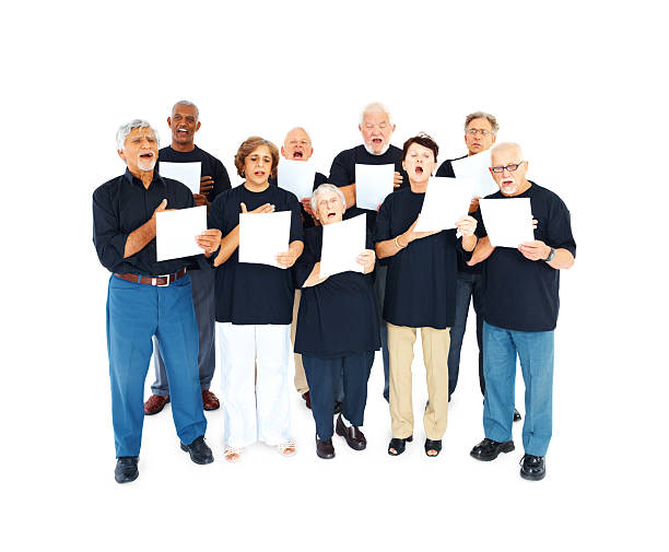 istock Elderly people chanting hymns over white 173865134