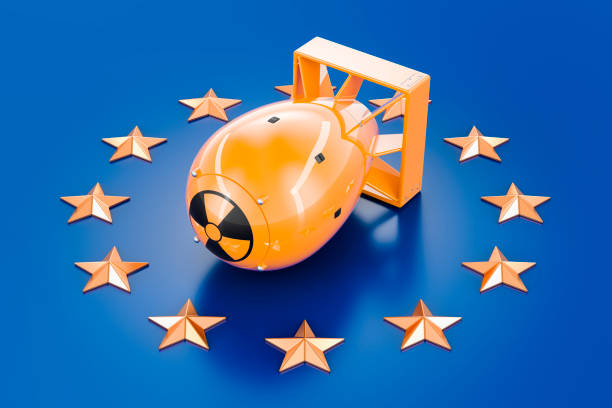 istock Atomic bomb on the European Union flag. 3D rendering 1738658092