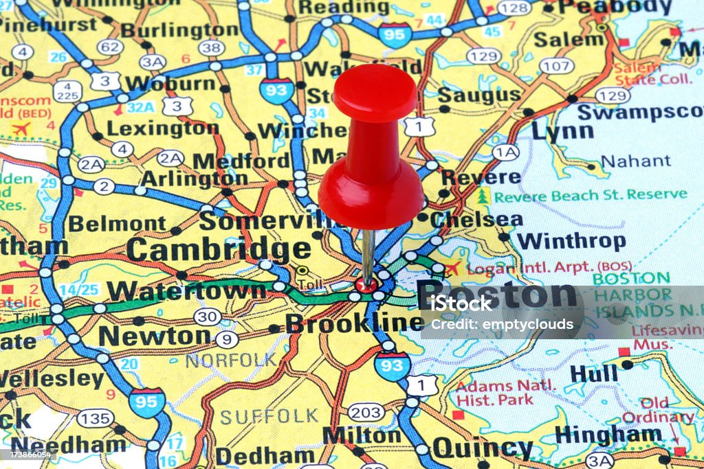 Boston, Massachusetts su una mappa. - Foto stock royalty-free di Carta geografica