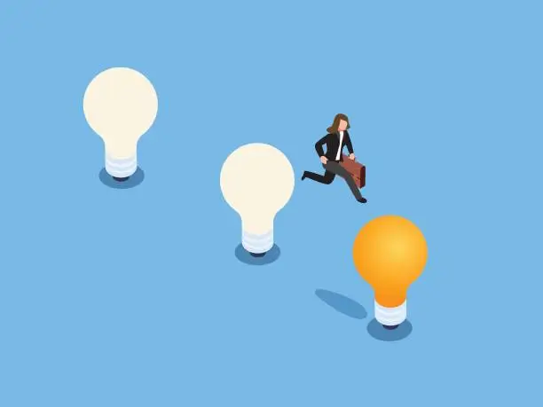 Vector illustration of Businessman jumping on the light bulb