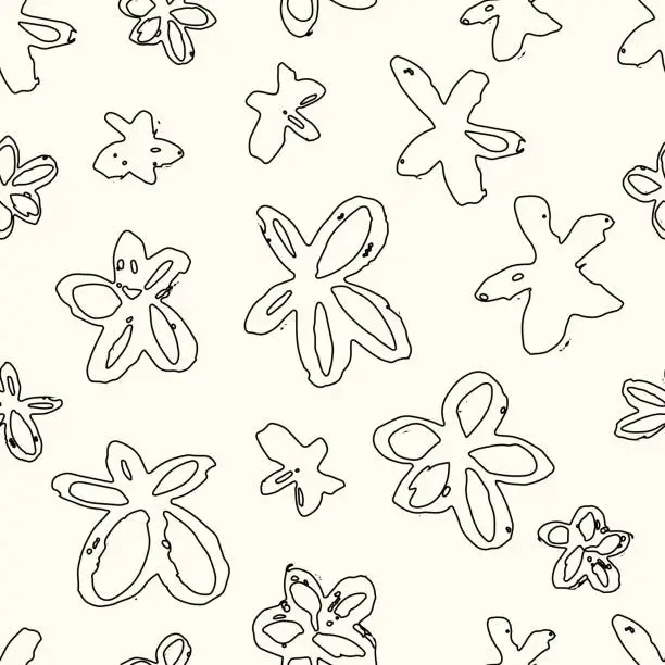 Vector illustration of Hand drawn black and white flower doodle seamless pattern