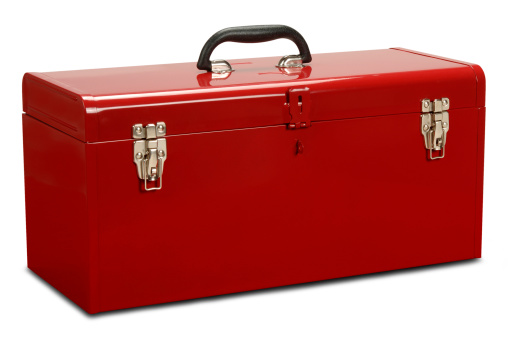 Red Toolbox, Closed but Unlatched, with clipping path included.