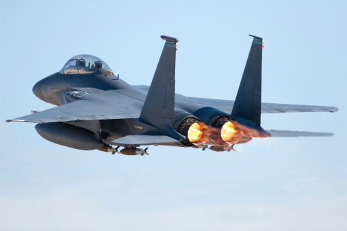Augusta,Georgia: May 13,2023- A US Air Force jet doing sorties in sky flying a supersonic speed.