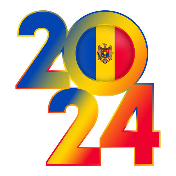 istock Happy New Year 2024 banner with Moldova flag inside. Vector illustration. 1738673702