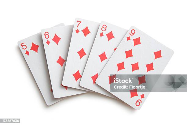 Leisure Straight Flush Stock Photo - Download Image Now - Cut Out, Diamonds - Playing Card, Five Objects