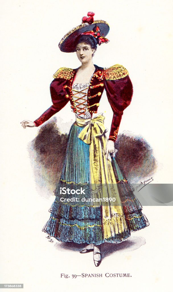 Молодая женщина в традиционной испанской костюм - Стоковые иллюстрации Болеро роялти-фри