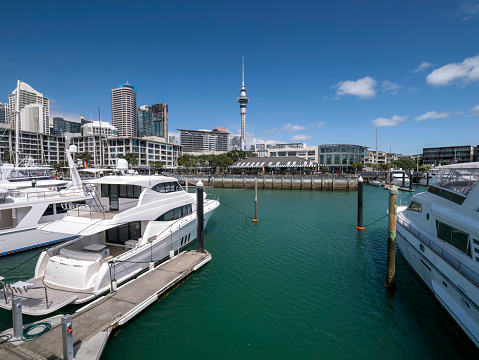 Viaduct Harbour Marina in a sunny day in Auckland, New Zealand