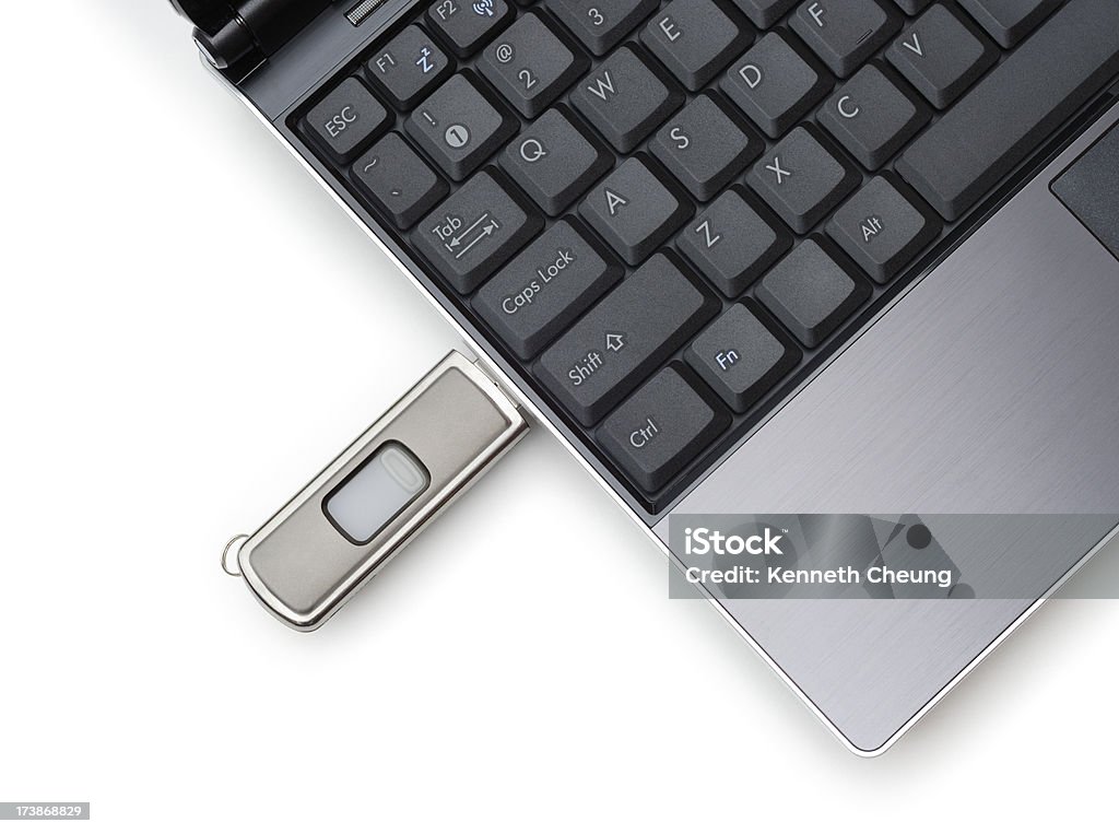 Computador portátil e o dispositivo USB - Royalty-free Dispositivo de Memória USB Foto de stock