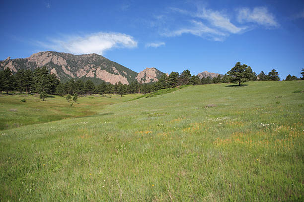 monte boulder, colorado flatirons prato - flatirons colorado boulder mountain range foto e immagini stock