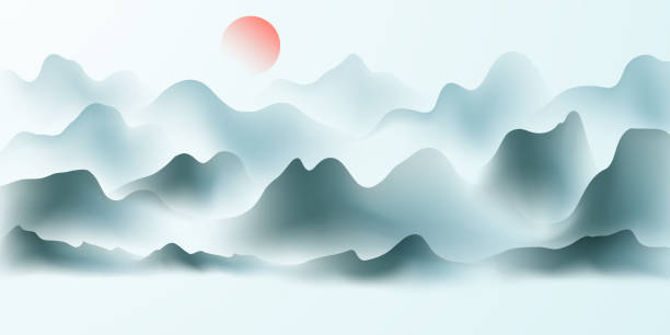 istock Modern design vector illustration of beautiful Chinese ink landscape painting. 1738695435