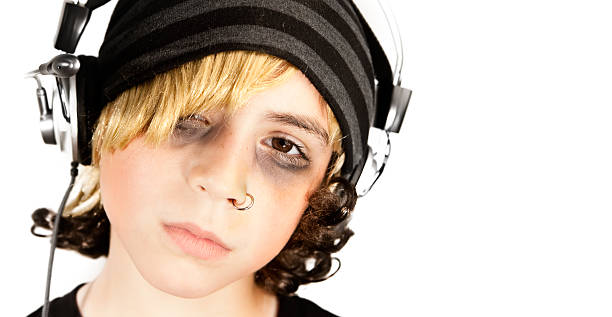 Alternative boy Alternative emo boy with headphones, alternative lifestyle, dj, music, teenager concept. emo boy stock pictures, royalty-free photos & images