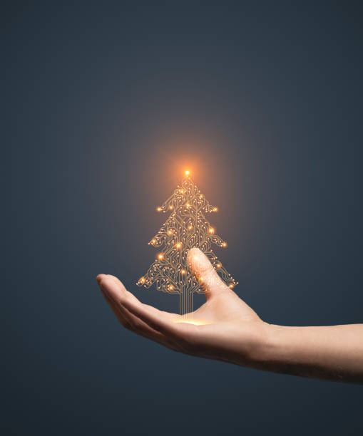 istock Artificial intelligence circuit board Christmas Tree symbol in hand 1738702383