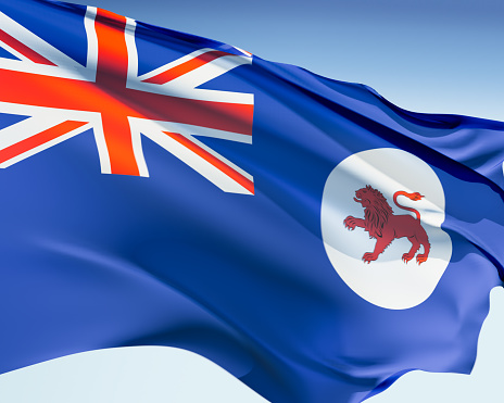 Tasmanian flag waving in the wind. Elaborate rendering including motion blur and even a fabric texture (visible at 100%).