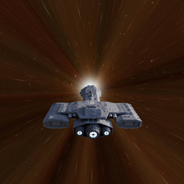 istock Battle Cruiser Spaceship Travelling through Hyperspace 1738716675