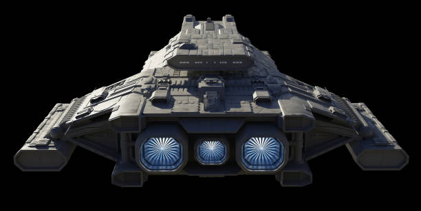 istock Spaceship Carrier Isolated on Black - Rear View 1738716677