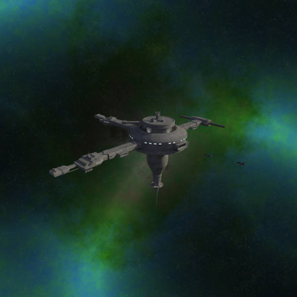 istock Interstellar Space Station and Blue Green Nebula 1738717215