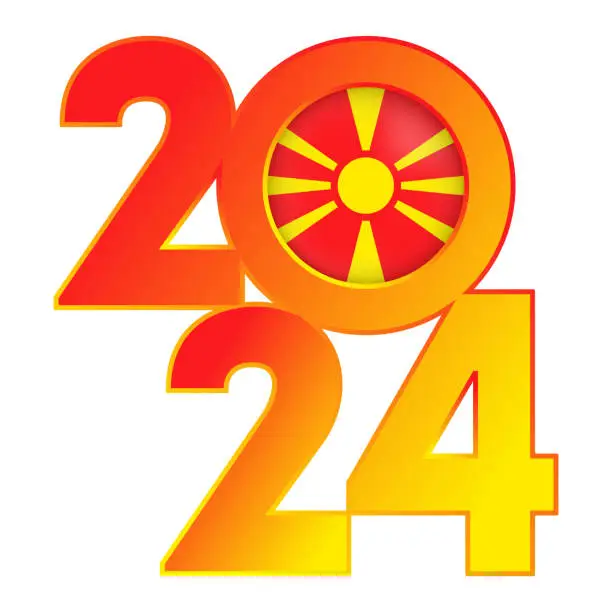 Vector illustration of Happy New Year 2024 banner with North Macedonia flag inside. Vector illustration.