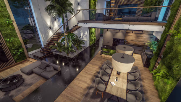 istock 3d rendering of expensive cozy interior with green walls in night 1738739023