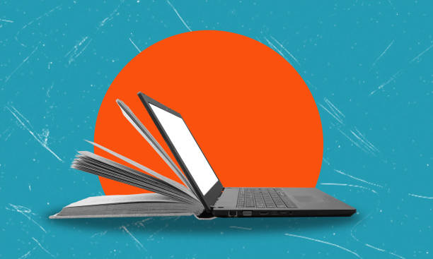 istock A modern artistic collage featuring an open book and a laptop on a blue background. 1738743114