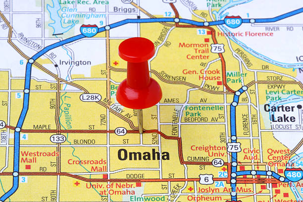 de omaha, nebraska, en el mapa. - nebraska omaha nebraska map road fotografías e imágenes de stock