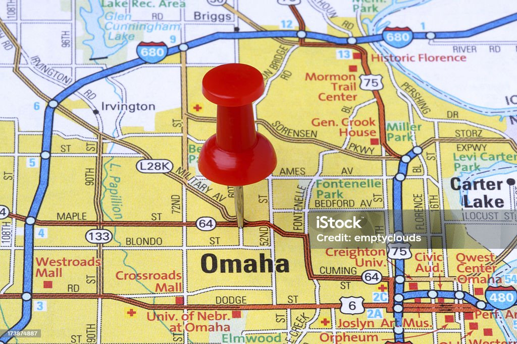 Omaha, stan Nebraska na mapie. - Zbiór zdjęć royalty-free (Omaha)
