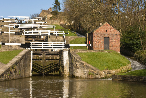 Lower Llangynidr Locks and Bridge 132 on the Monmouthshire and Brecon Canal in the Brecon Beacons National Park.