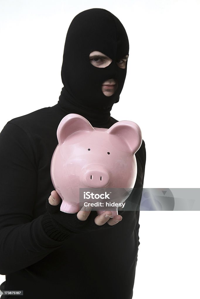 Dieb mit Sparschwein - Lizenzfrei Bankgeschäft Stock-Foto