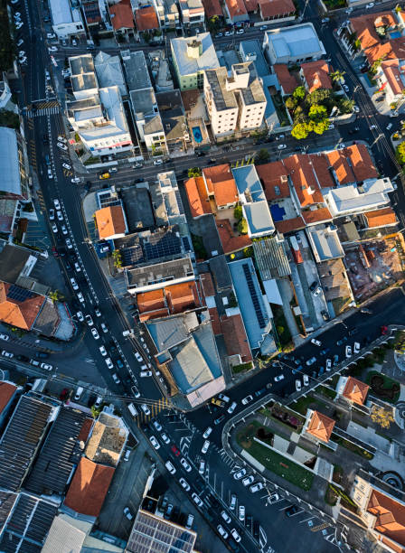 istock Aerial view of town directly above 1738752483