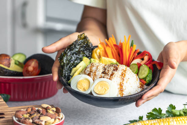 istock Homemade bowl with rice, vegetables and eggs. 1738756711