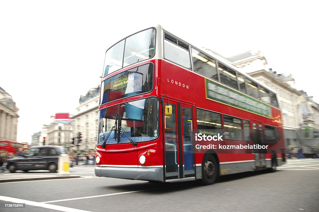 red bus double decker in London with motion blur London - England Stock Photo
