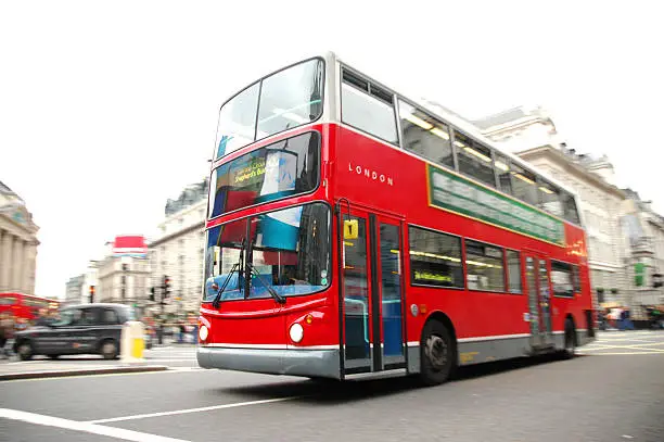 double decker in London with motion blur