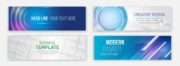 Vector illustration of Blue and grey Technology cover. Modern banner on the theme of data protection, cyber security, science, data array. Futuristic digital communication background.