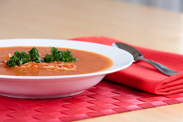 Tomato Basil with Orzo Soup stock photo