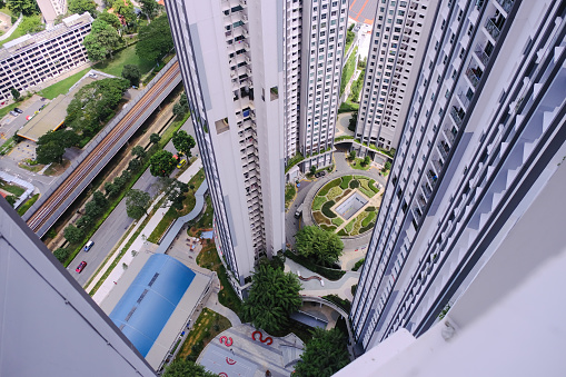 High angle view of SkyResidence in Dawson estate District 3 neighbourhood, modern public residential housing by the government; Build to order (BTO) housing development scheme.