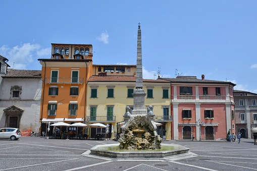 Tagliacozzo, Italy – June 17, 2023: View of the square of a medieval town in the Abruzzo region