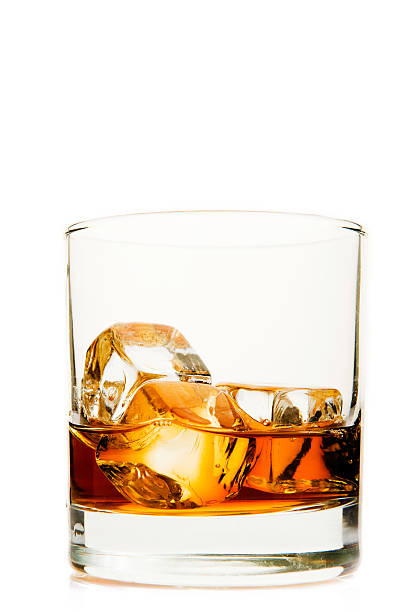 istock glass with whisky and ice cubes on white 173877657