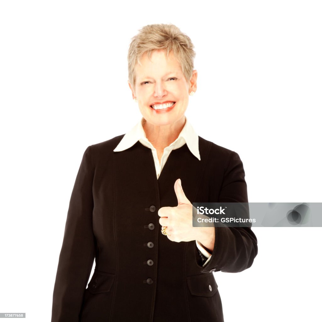 Reife Geschäftsfrau geben ein Daumen hoch und lächeln - Lizenzfrei 60-64 Jahre Stock-Foto