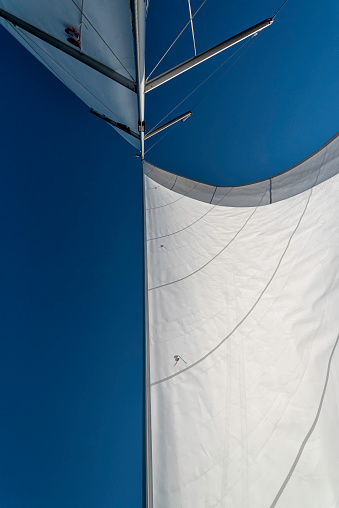 sails of a sailing yacht in the wind sailing on the ocean